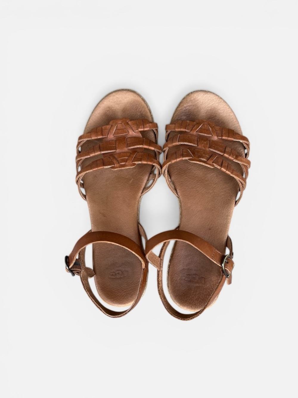 UGG Cognac Leather Strappy Flat Sandals - Picture 11 of 13